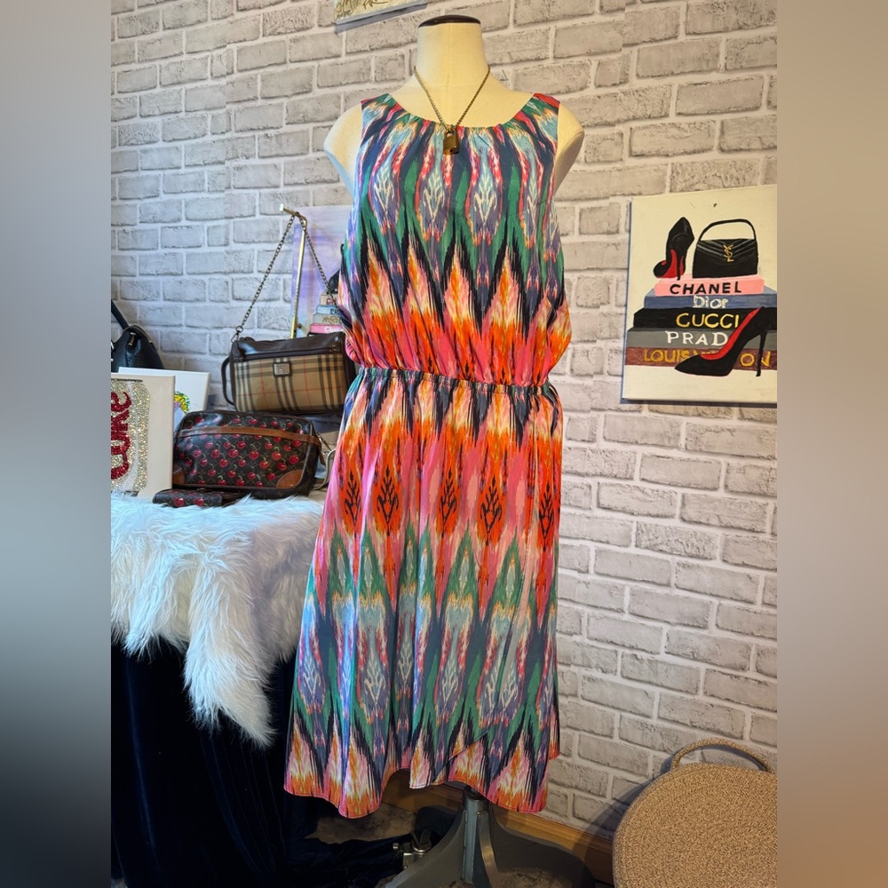 Athleta Sleeveless Ikat Midi Dress in Pink, Orange, Teal, Blue, Purple